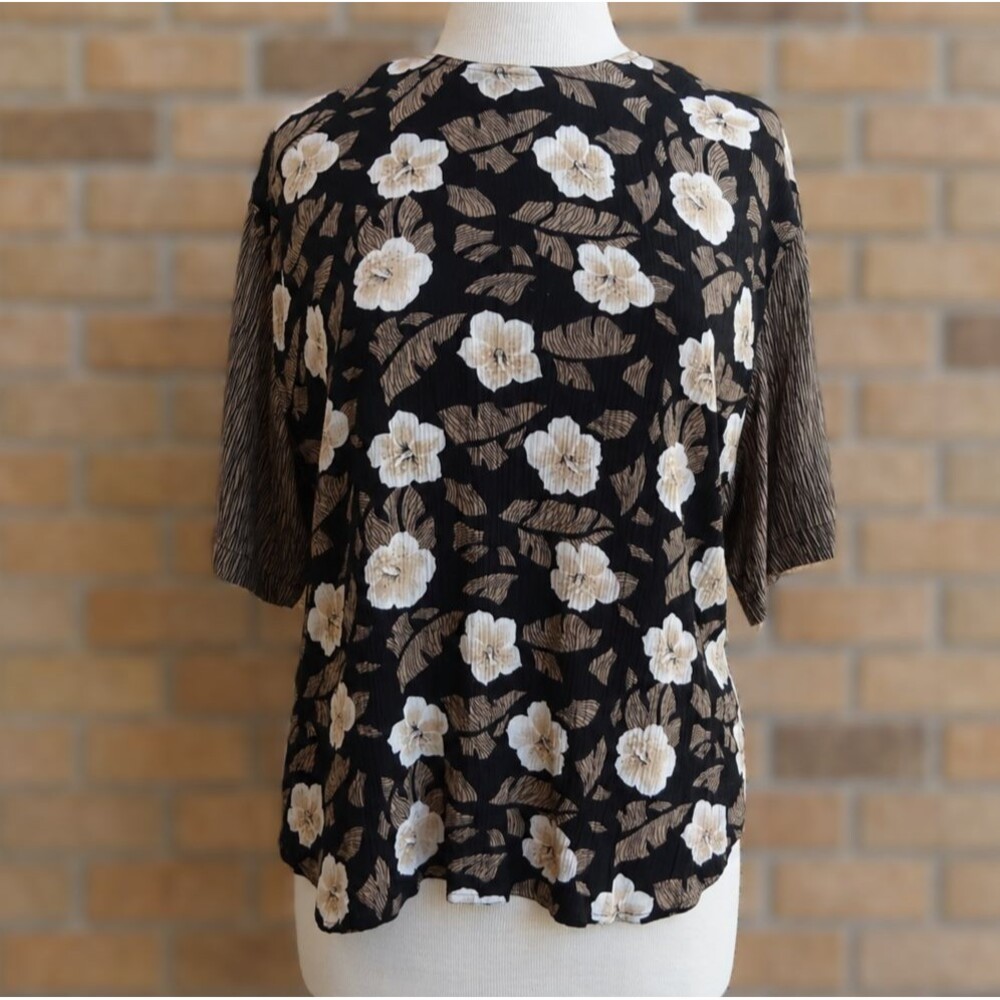Vintage Chaus Petites Black Floral Blouse - Size 12